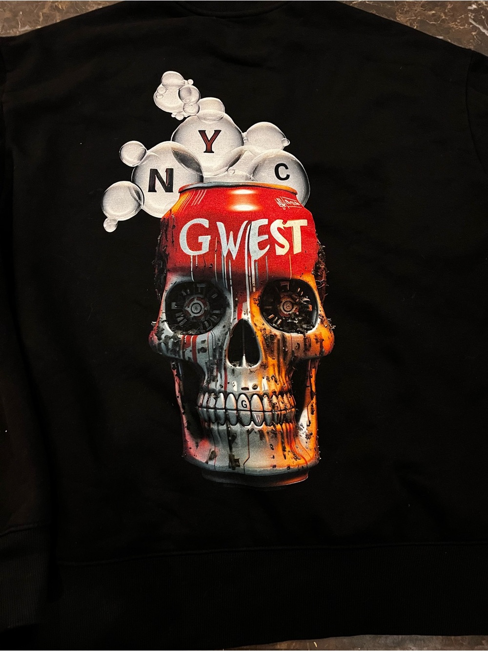 Black Crewneck Sweater with Red Skull Graphic